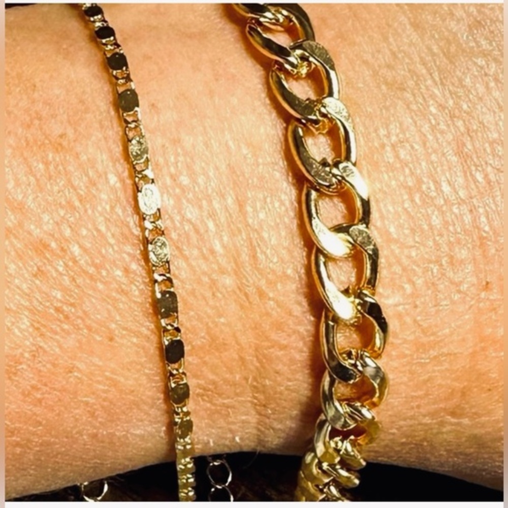 14K Gold Plated Cuban Link 2 Bracelets set